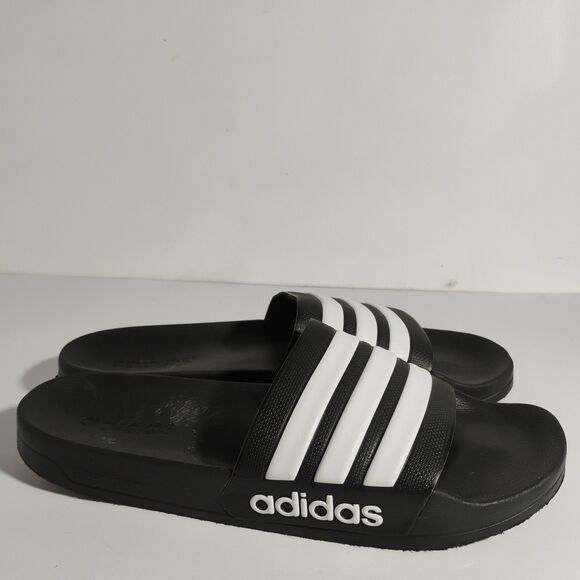Adidas cloudfoam triple stripe black and white slides slip ons sandals men's 11 - Picture 6 of 15